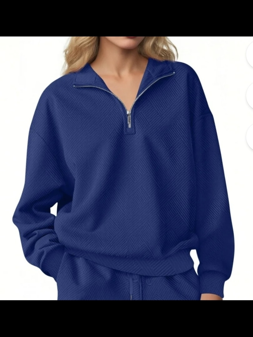 Women's Half-Zip Pullover Sweatshirt - Blue Size LARGE
